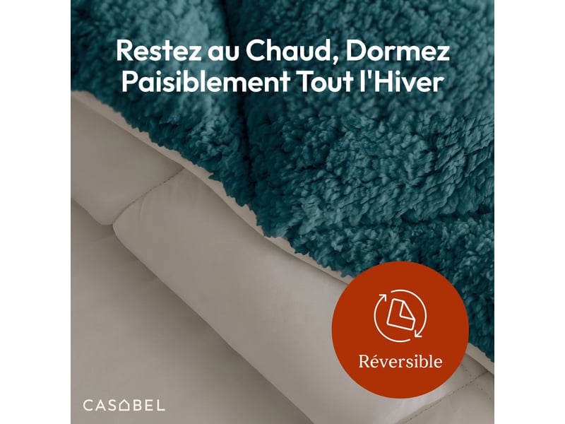 Casabel couette sherpa 240x260 cm, 450 gsm polyester réversible, face sherpa douillette ou microfibre fraîche, respirante, lavable  - Conforama D