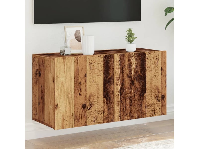  Meuble tv - banc tv - meuble de rangement mural vieux bois 80x30x41 cm  - Conforama B