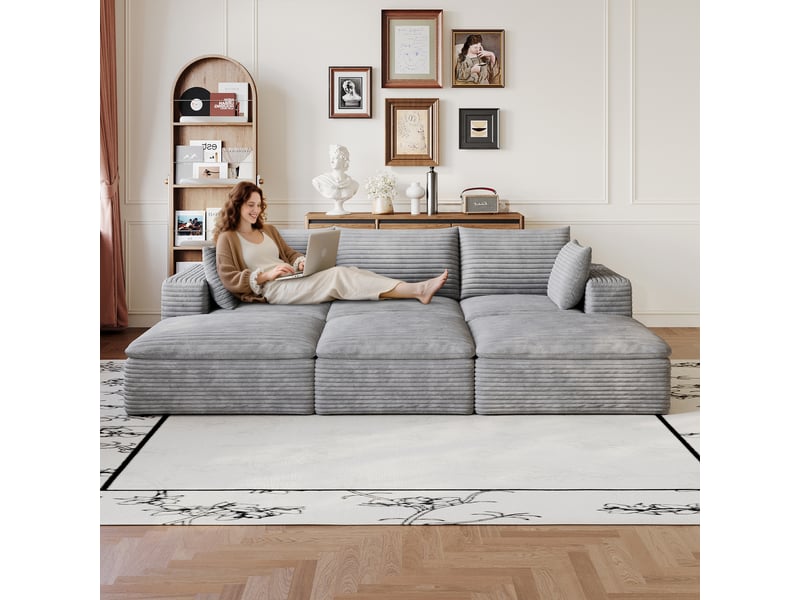  Canapé nuage 260 cm velours côtelé gris foncé 4 places, déhoussable sans montage pour salon  - Conforama D