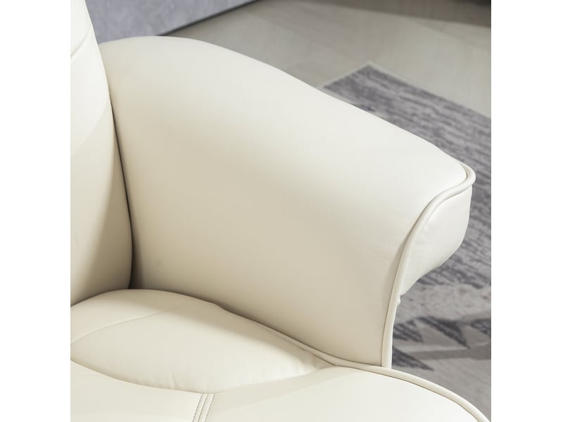  Fauteuil relax avec pouf, 84x84x104 cm, fonction d'inclinaison et de balancement, jusqu'à 150 kg, blanc crème  - Conforama C