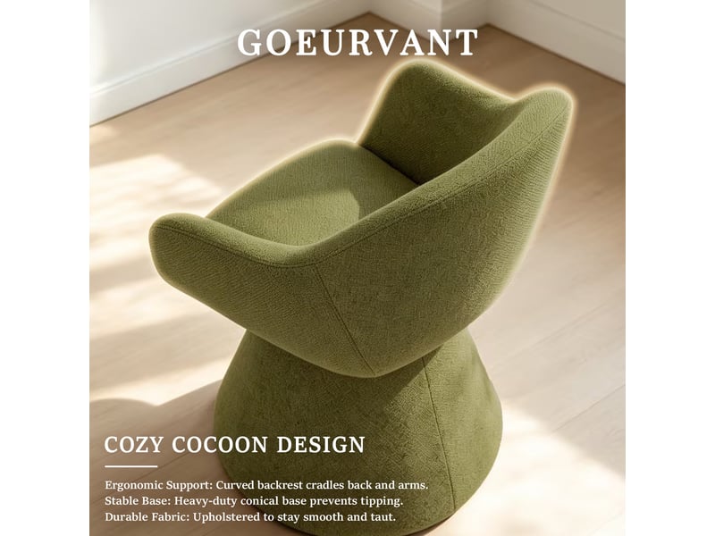  Chaise de salle à manger pivotante 360° design cocon – goeurvant, tissu effet lin, rembourré, vert mousse  - Conforama D
