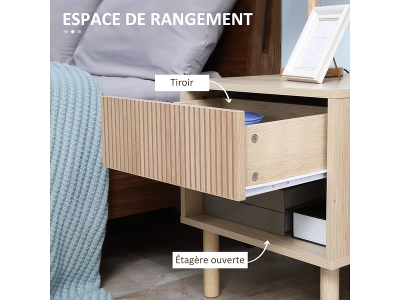  Lot de 2 tables de chevet avec tiroir et niche coloris bois naturel 47 x 47 x 50 cm  - Conforama E