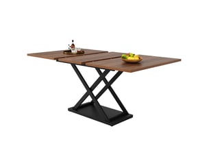 Table à manger extensible avec structure en métal noir et plateau noyer, 120-160 x 80 x 75 cm – brun