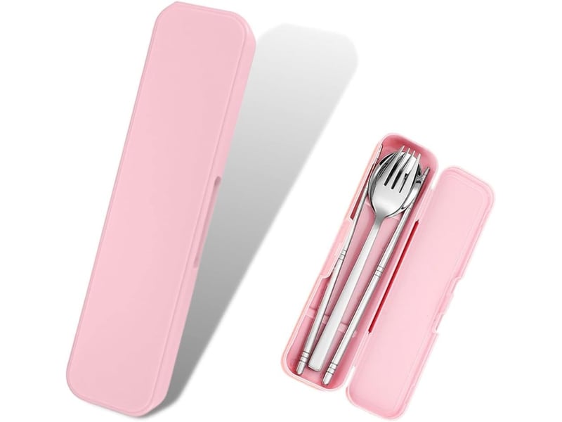  1pcs couverts portable de voyage, étui de rangement pour ustensiles de voyage, fourchette, cuillère,ustensiles pour camping (rose)  - Conforama A