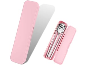 1pcs couverts portable de voyage, étui de rangement pour ustensiles de voyage, fourchette, cuillère,ustensiles pour camping (rose)