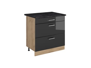 Vicco meuble cuisine, anthracite haute brillancechêne doré, 80cm avec 3 tiroirs plan de travail anthracite