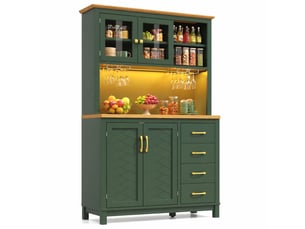 Buffet de cuisine avec 4 portes et led réglable, rangement en mdf vert pour salle à manger, 105.5 × 40 × 180 cm
