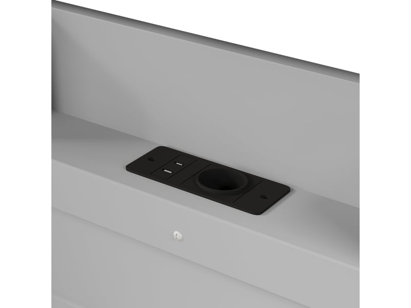  Lit superposé, 90x200 cm + 140x200 cm, avec lit gigogne, port usb et rangements intégrés, bois massif, gris  - Conforama E