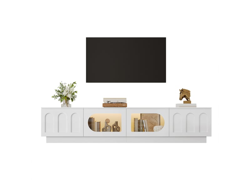 Meuble tv 4 portes éclairage led contrôlable par application blanc 200x40x42 cm GL6201W - Conforama A