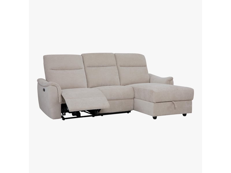  Canapé d'angle relax électrique avec coffre en tissu beige - angle  - Conforama E
