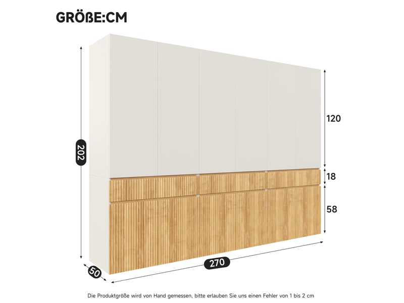 Armoire 12 portes 270x50x202 cm, 3 penderies, 3 tiroirs, mdf et panneaux de particules, chêne clair et gris - Conforama C