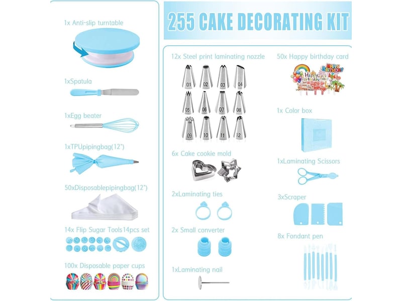 Kit de décoration de gâteau 320 pièces avec plateau tournant pour gâteau, pointes de tuyauterie de glaçage, grattoir et autres fournitures - Conforama C