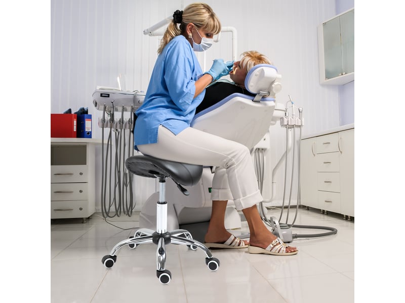  Tabouret à roulettes pivotant hauteur réglable pour cosmétique dentiste coiffure 52x53x49-61 cm noir  - Conforama B
