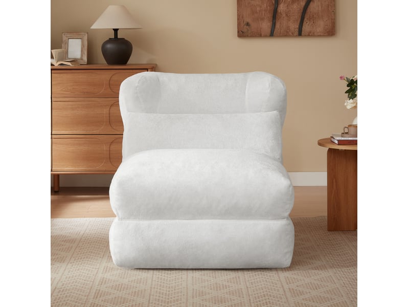  Fauteuil convertible blanc en tissu, assise en mousse et silhouette enveloppante pour salon ou chambre  - Conforama E