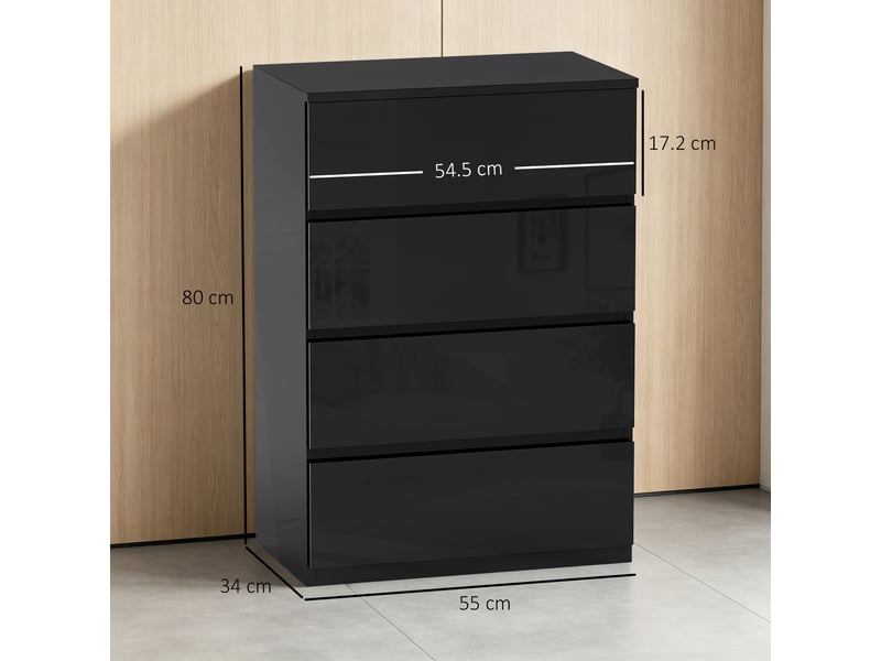  Commode en bois à 4 tiroirs, meuble de chambre moderne et multifonctionnel, 55 x 33 x 80 cm, noir  - Conforama E