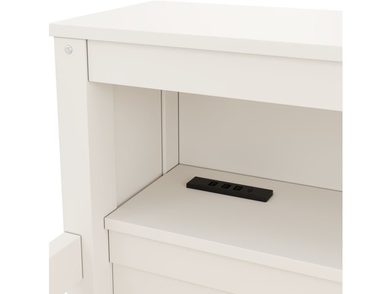  Lit mezzanine 90x200 cm avec tiroirs et rangements, led et ports usb et type-c, en bois, blanc, sans matelas  - Conforama E