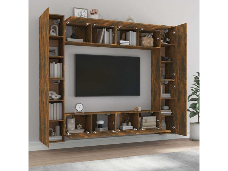  Ensemble de meubles tv - banc tv - meuble de rangement 8 pcs chêne fumé bois d'ingénierie  - Conforama C