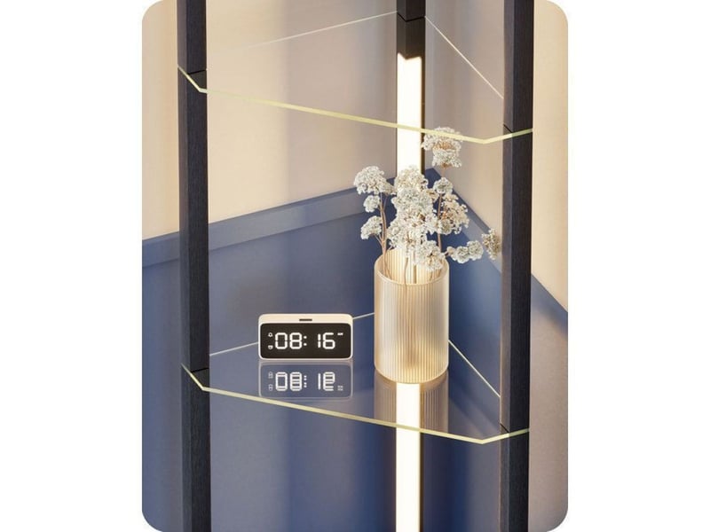  Lampe sur pied led noire 20 w avec 3 tablettes en verre 370618_AAAYD54117_6_DROPFR - Conforama B