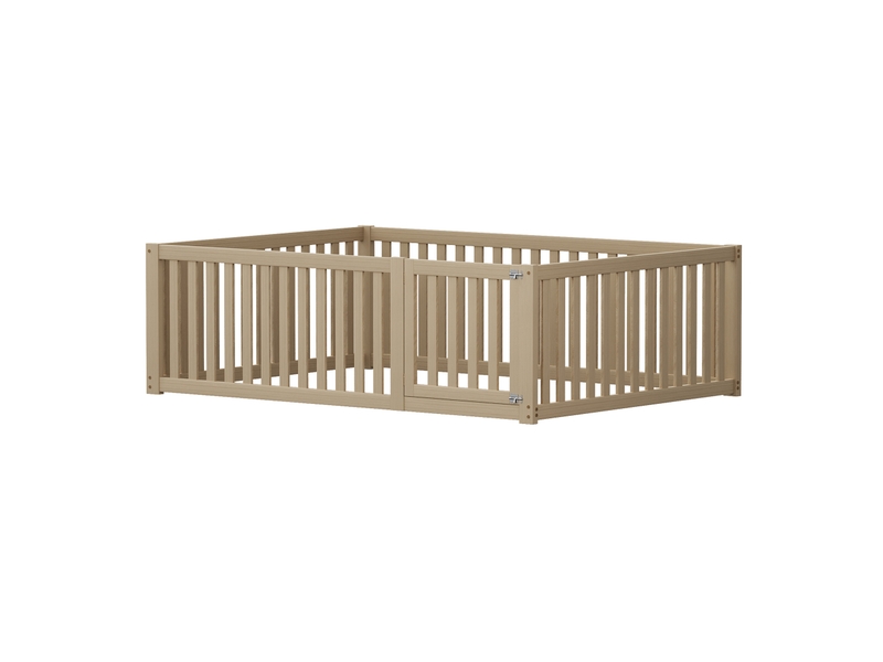  Lit enfant 140x200 cm avec clôture et porte, bois, couleur naturelle sans matelas  - Conforama D