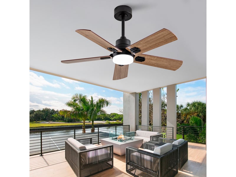  42 pouces ventilateur de plafond noir avec lumière et télécommande, dimmable 5 pales pour terrasse et salon  - Conforama B