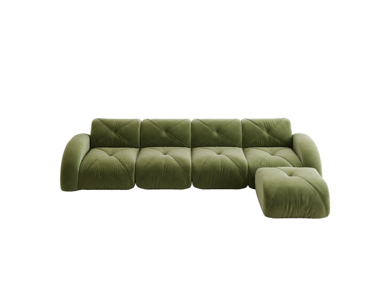  Fauteuil modulable canapé d'angle vert en tissu chenille avec repose-pieds intégré pour salon moderne  - Conforama A