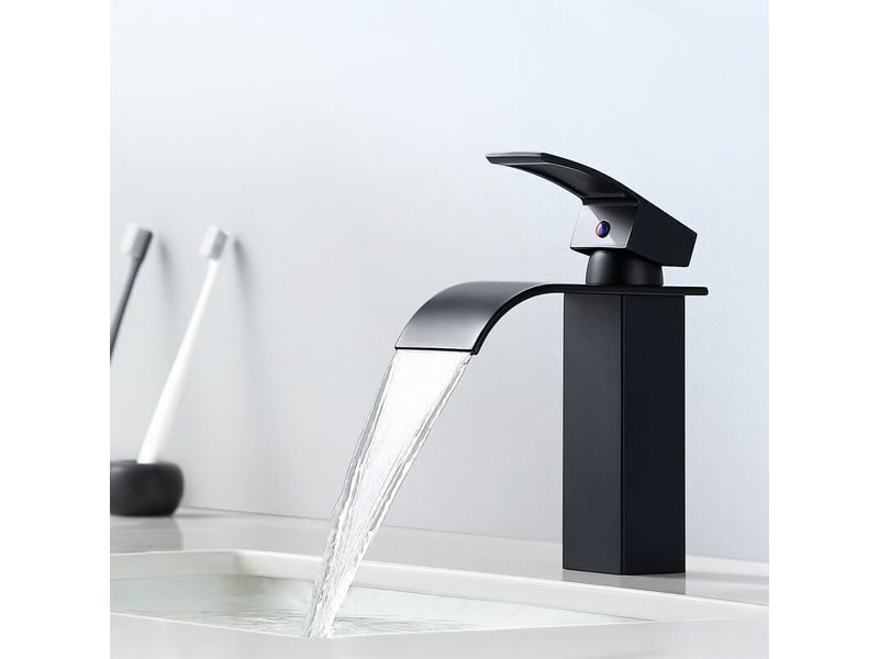  Robinet de lavabo cascade, robinet de salle de bain en acier inoxydable, finition noire, tuyau d'eau inclus HRC0001418TBY - Conforama B