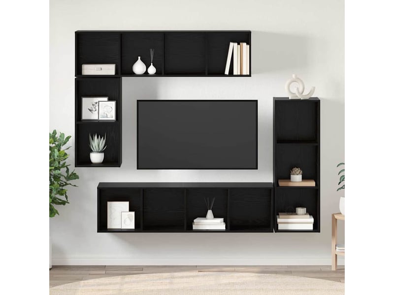  Ensemble meuble tv - banc tv - meuble de rangement 4 pcs chêne noir bois d'ingénierie  - Conforama D
