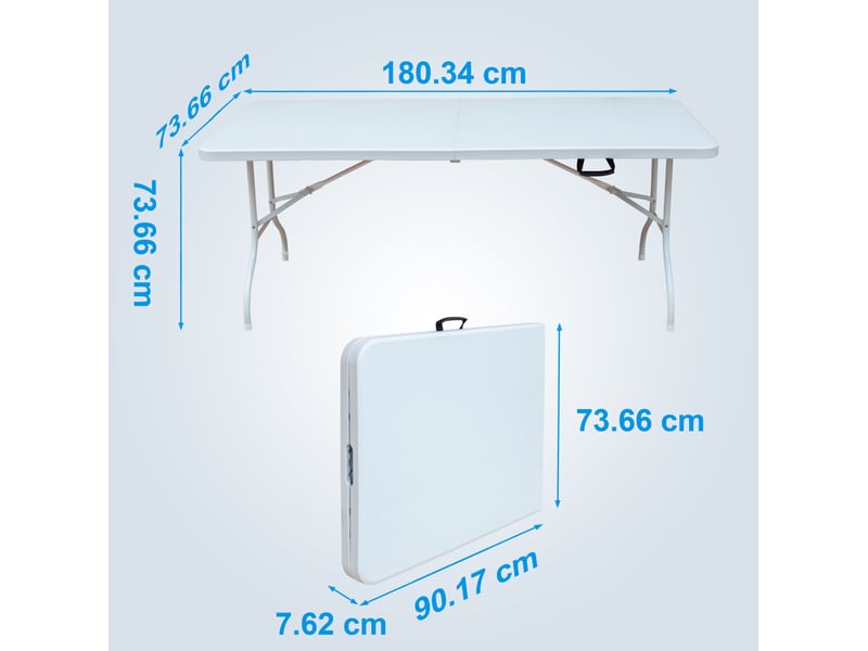 Table de loisirs pliable 180.34 cm - idéale pour usage extérieur intérieur bureau, résistante à la rouille et facile à nettoyer (blanc) - Conforama C