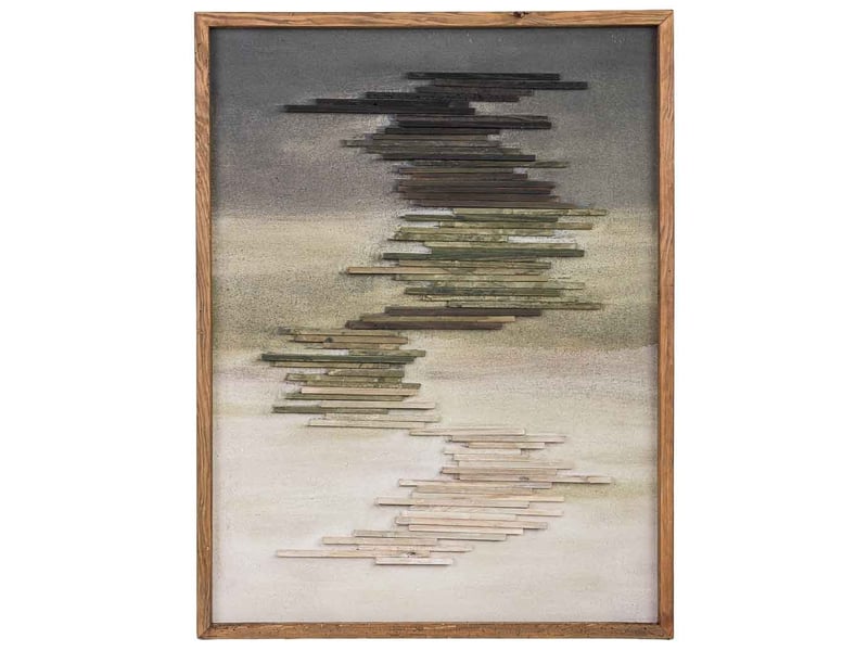 Tableau en bois fait main recyclé avec relief beige et noir 62x4x82 cm h - Conforama B