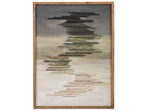Tableau en bois fait main recyclé avec relief beige et noir 62x4x82 cm h