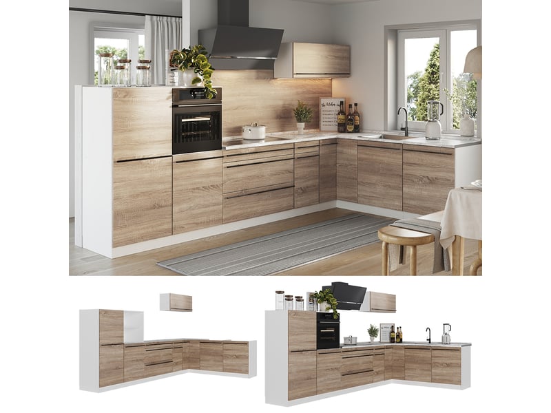 Vicco cuisine en angle, sonomablanc, 347 x cm plan de travail anthracite - Conforama D
