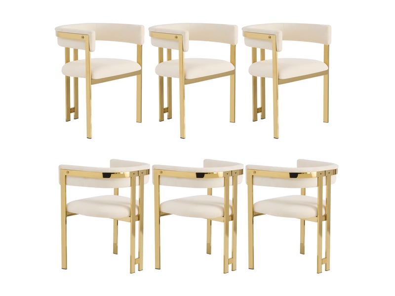  Lot de 6 chaises de salle à manger beige et or en chenille pieds dorés dossier haut confortables  - Conforama A