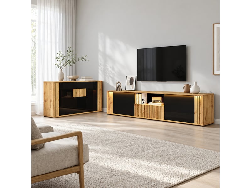  Ensemble meuble tv 180 cm avec buffet de rangement led evryae  - Conforama D