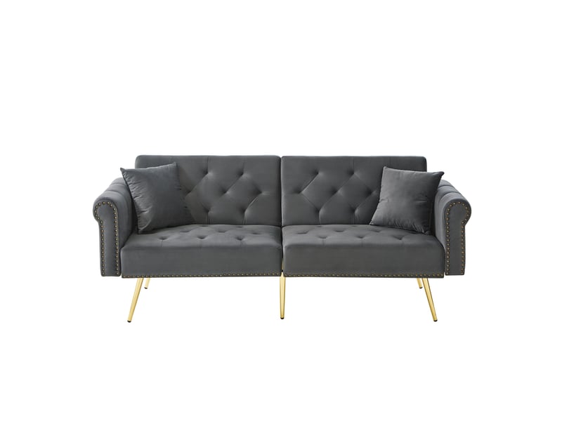 Canapé convertible 2 places velours avec dossier inclinable 3 positions, canapé velours pieds métal doré pour petit espace - Conforama A