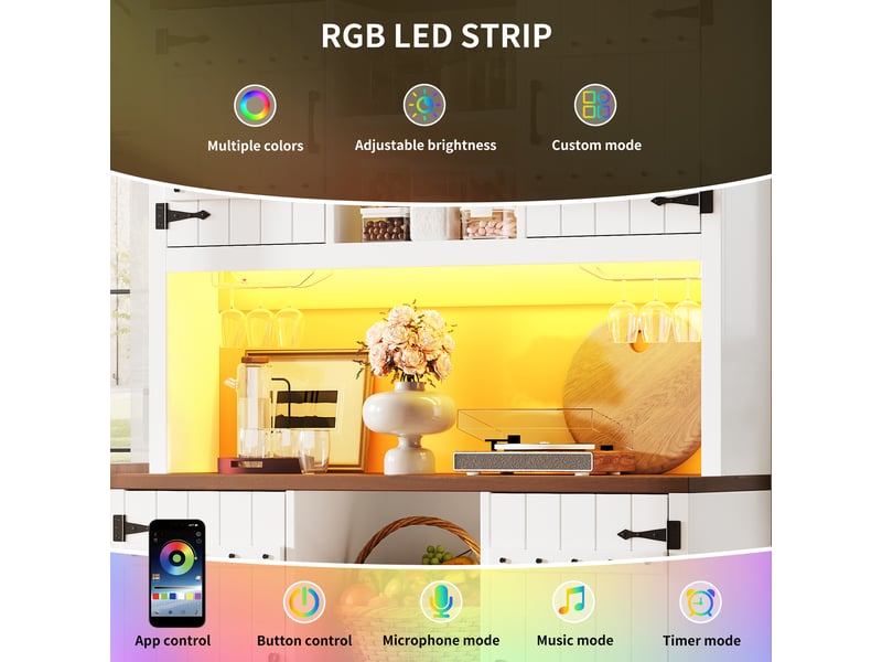  Colonne de cuisine avec rangement, étagères réglables et led rgb en mdf 120×40×180 cm blanc  - Conforama C
