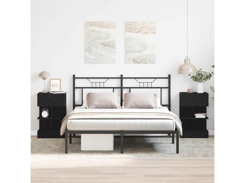 Table de chevet avec tiroir 2 pièces chêne noir 40 x 35 x 65 cm  - Conforama B