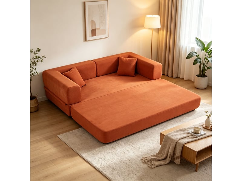 Canapé convertible 2 places 200x100x70 cm – orange – couchage d'appoint pliable pour salon et studio - Conforama D