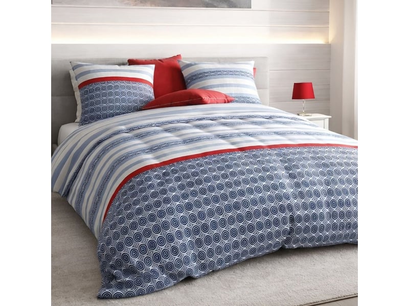  Parure housse de couette 260x240cm + 2 taies motif bleu blanc et rouge 100% coton - taorini TAORINI - Conforama B