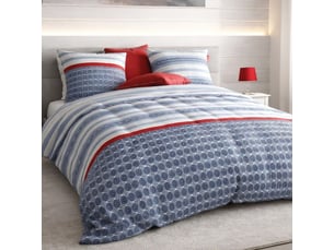Parure housse de couette 260x240cm + 2 taies motif bleu blanc et rouge 100% coton - taorini
