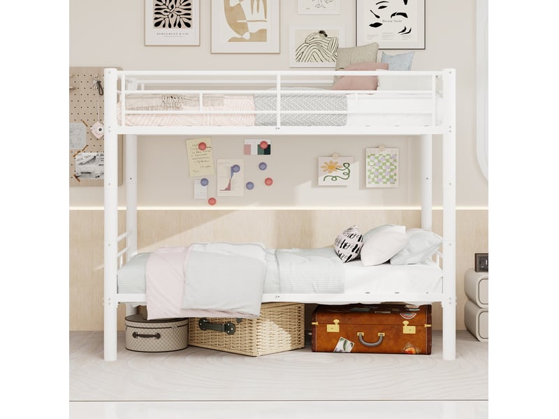  Lit superposé en métal blanc avec échelle, transformable en 2 lits simples  - Conforama D