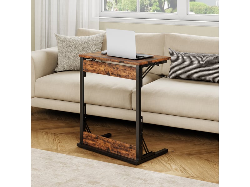  Table d'appoint en c pliable 60 x 37 x 71 cm, métal noir et brun rustique  - Conforama D