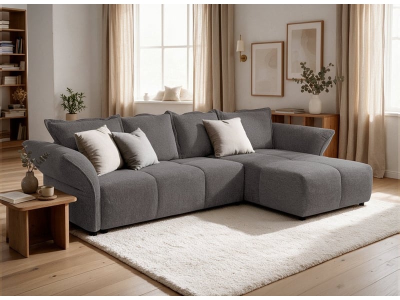  Canapé d'angle convertible réversible en velours tissé gris beline SF771-ANG-GRI - Conforama B