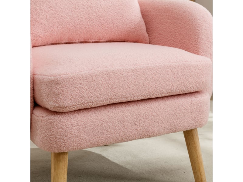  Fauteuil salon moderne en velours teddy rose, assise rembourrée confortable pour intérieur  - Conforama R