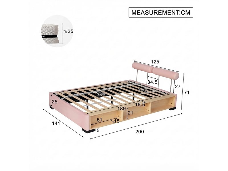  Lit jeune, 140x200 cm, éclairage led, rangement intégré, rose cao-N622D326162P-conf-NEW - Conforama E