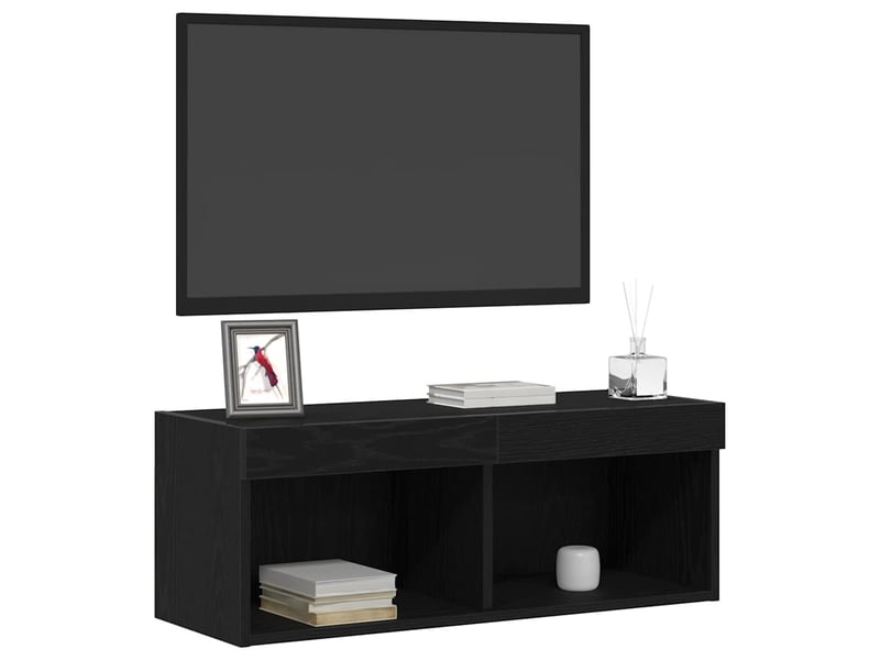 Ensemble meuble tv - banc tv - meuble de rangement 80 x 30 x 30 cm chêne noir bois d'ingénierie - Conforama C