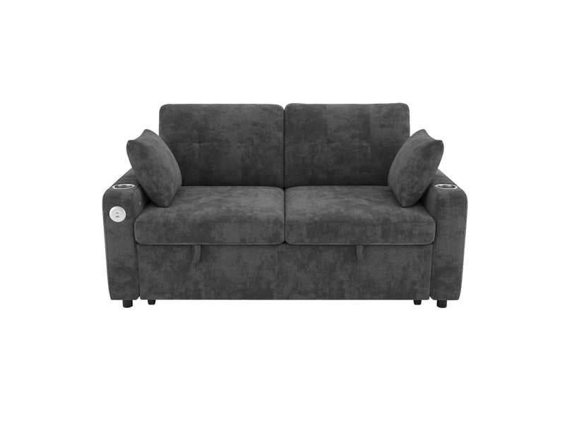  Canapé convertible 2 places 141,5 x 131 x 83,5 cm gris en chenille, couchage et ports usb type-c  - Conforama D