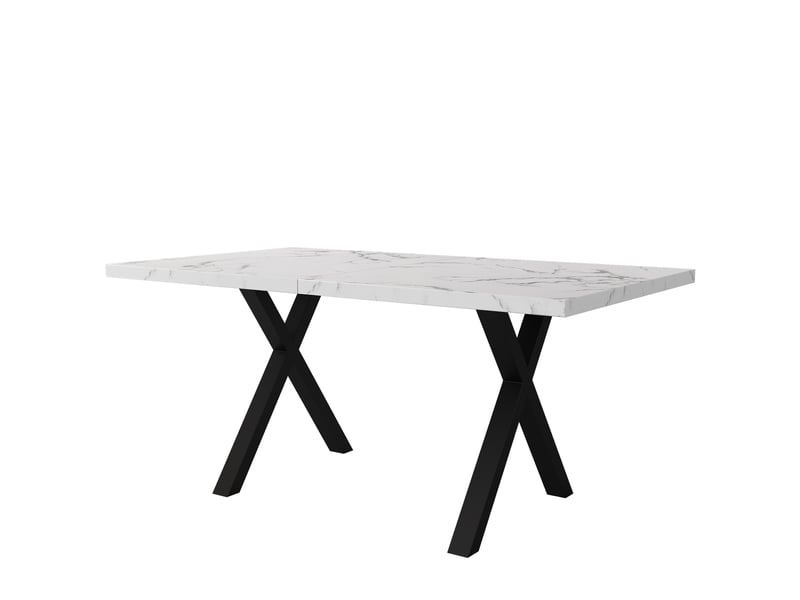  Table à manger moderne marbre noir+blanc 140x80x76 cm, rectangulaire, pieds croisés en fer forgé  - Conforama A