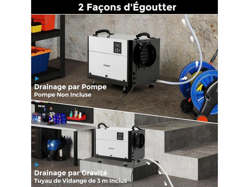 Déshumidificateur professionnel 58,5l, 3 modes minuterie 24h, dégivrage automatique (blanc)  - Conforama C