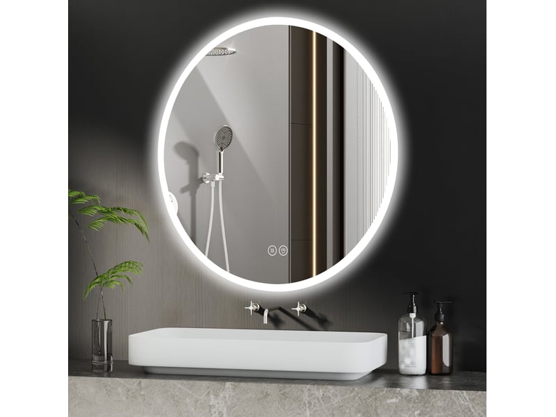  Miroir salle de bain rond led 70x70 cm antibuée à lumière 3 couleurs, argenté  - Conforama E