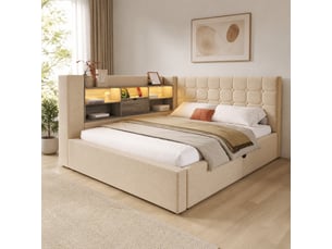 Lit coffre 140x190 cm <strong></strong>  <strong></strong> coloris beige